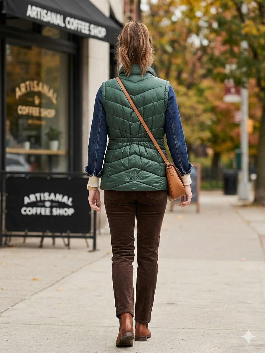 Calvin Klein Women’s Quilted Chevron Puffer Vest – Hunter Green