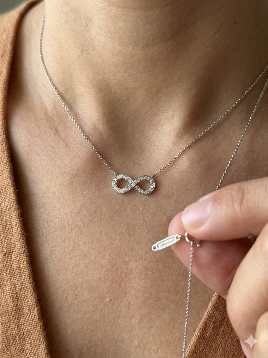 Tiffany & Co. Infinity Pendant Necklace in Platinum (PT950) with Diamonds pre owned