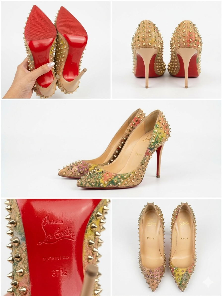 AUTHENTIC Christian Louboutin Follies Spikes - Rare Floral Print - Size 37.5 pre owned