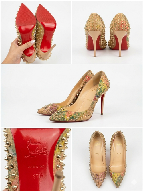 AUTHENTIC Christian Louboutin Follies Spikes - Rare Floral Print - Size 37.5 pre owned