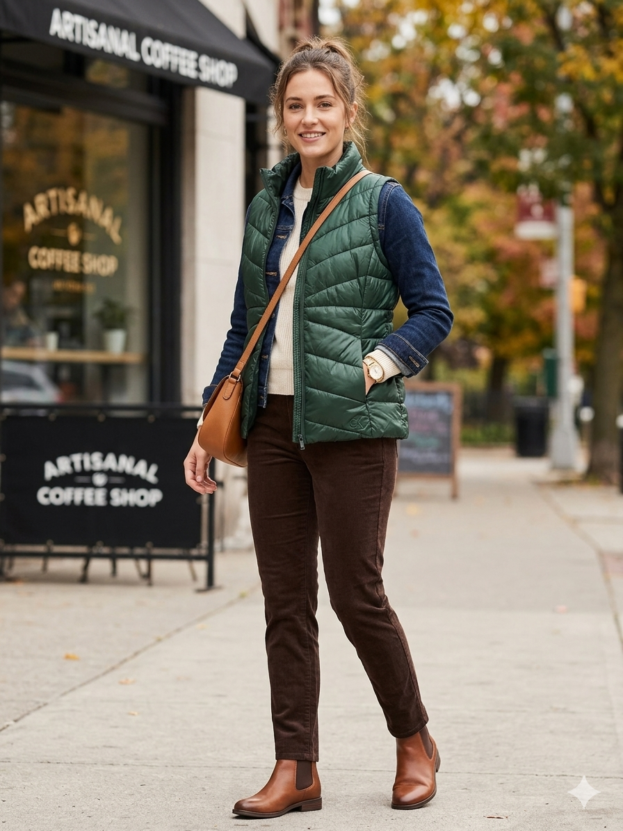 Calvin Klein Women’s Quilted Chevron Puffer Vest – Hunter Green