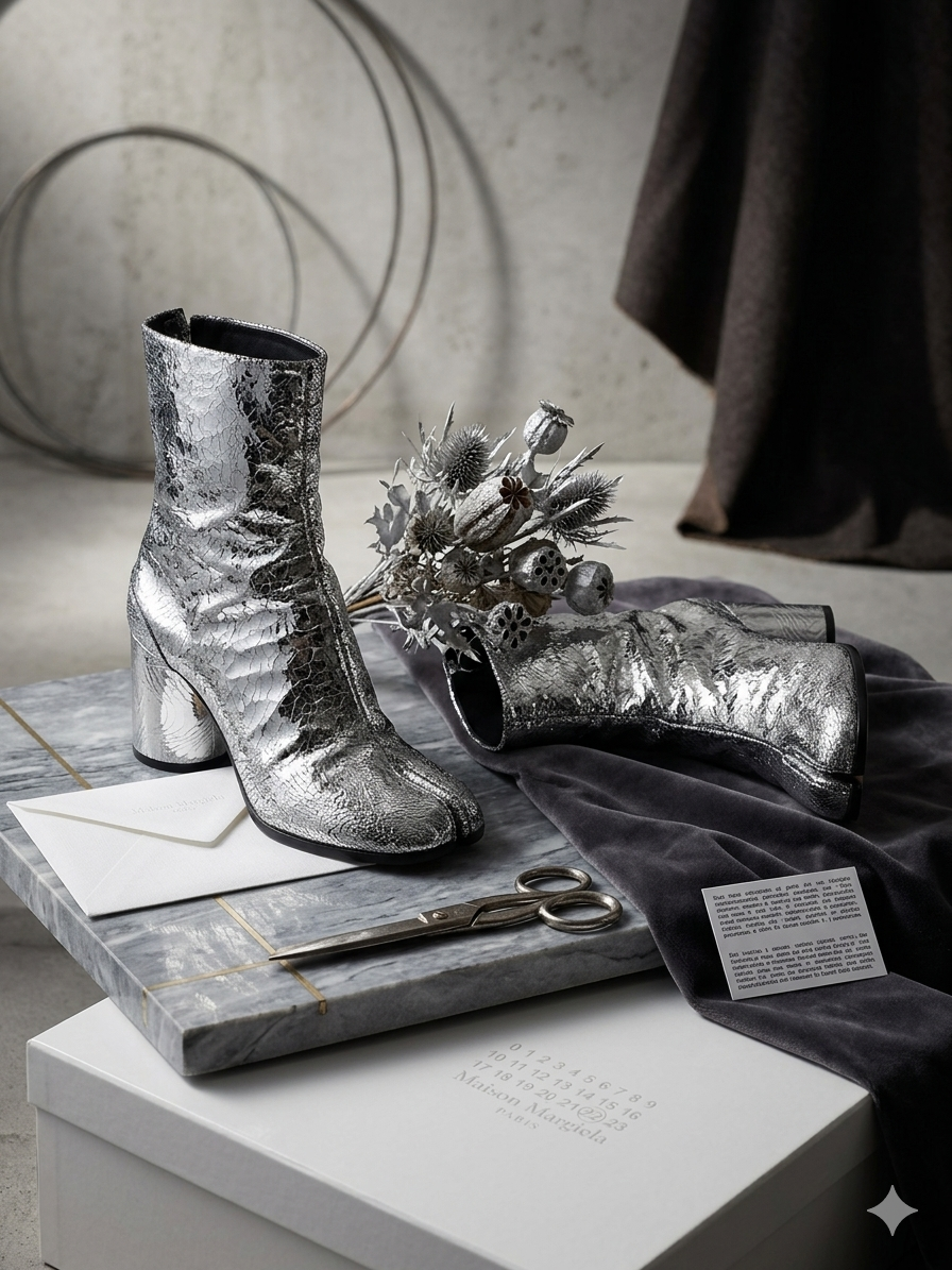 Maison Margiela Silver Cracked Leather Tabi Ankle Boots 36 pre owned
