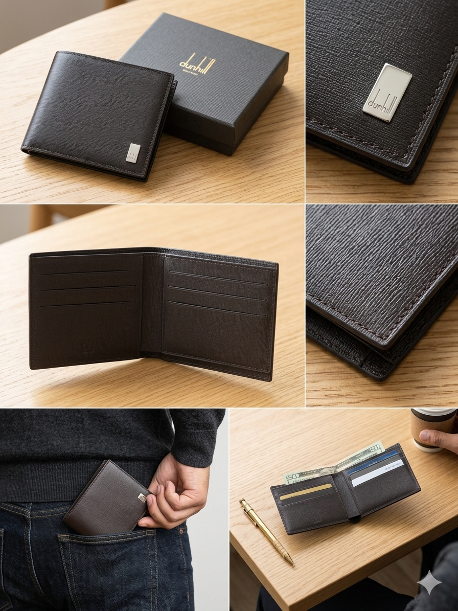 Authentic Alfred Dunhill Brown Leather Bifold Wallet - New