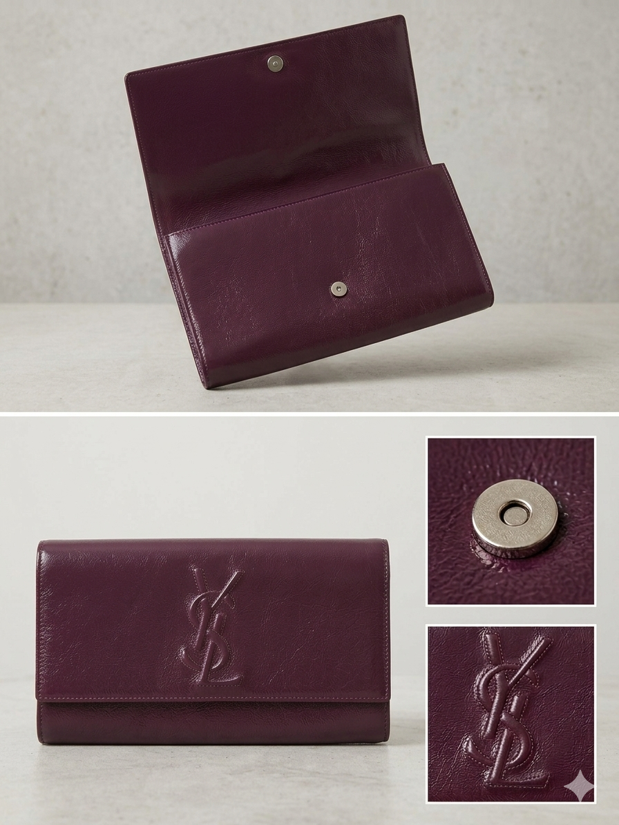 Yves Saint Laurent (YSL) Belle de Jour Clutch – Deep Plum/Burgundy pre owned