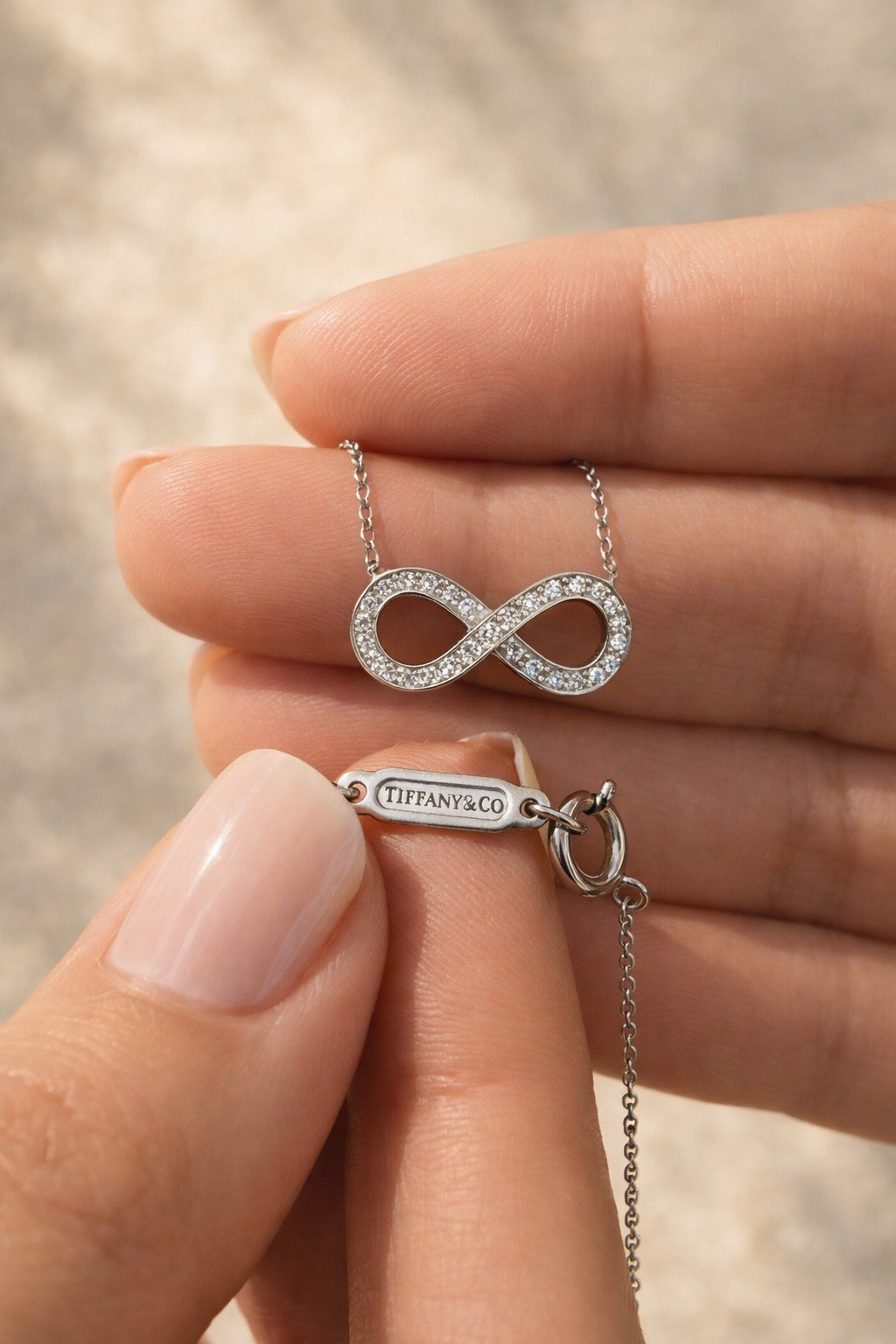 Tiffany & Co. Infinity Pendant Necklace in Platinum (PT950) with Diamonds pre owned