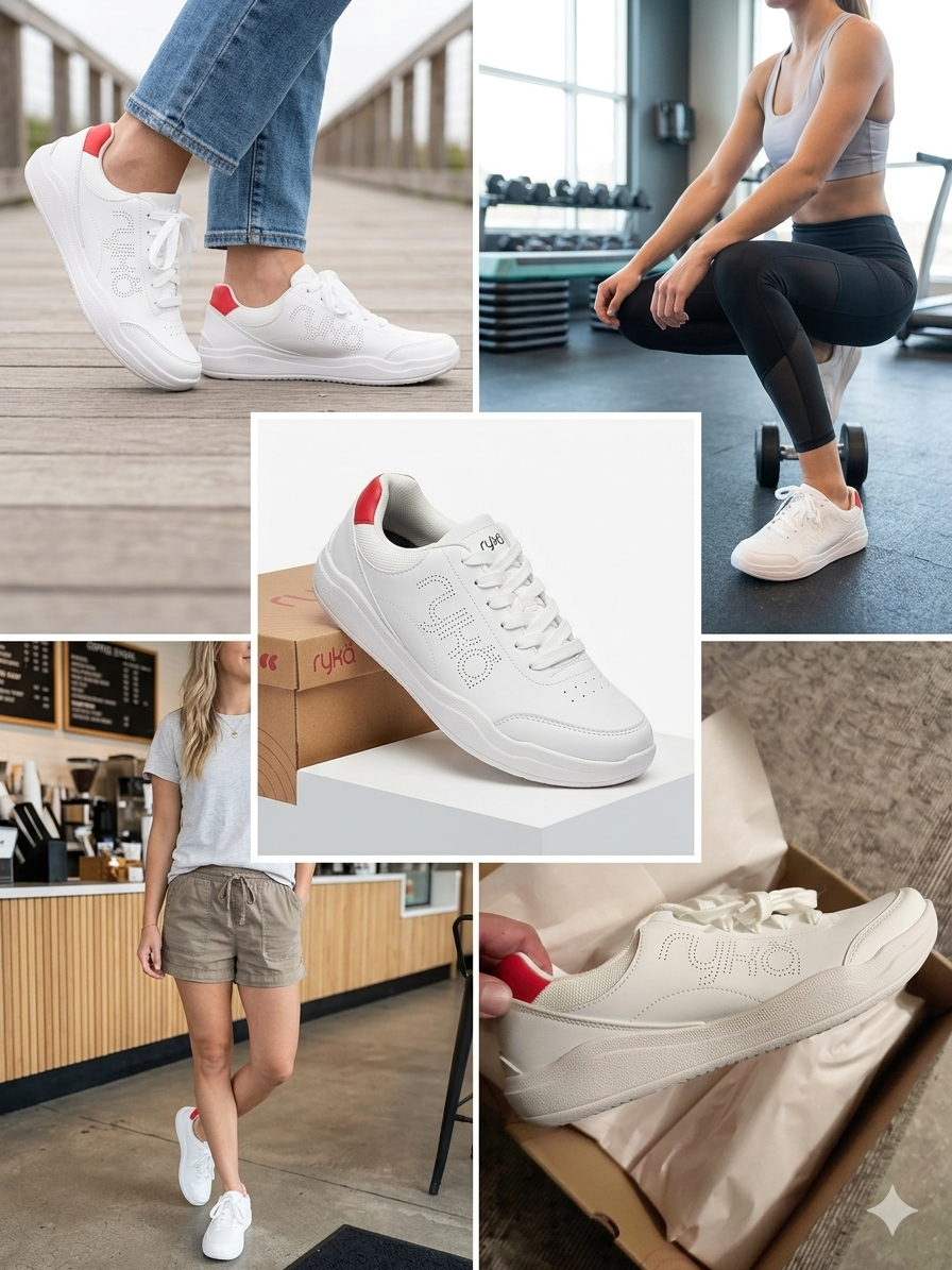 Ryka Era Women's Lace-Up Court Sneaker - Brilliant White/Salsa Red - Size 9