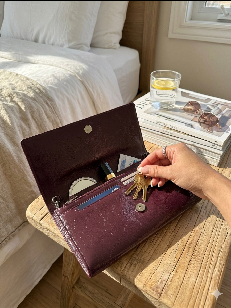 Yves Saint Laurent (YSL) Belle de Jour Clutch – Deep Plum/Burgundy pre owned