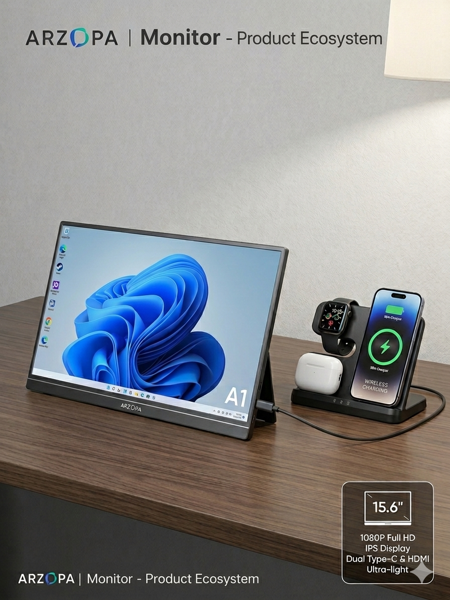 ARZOPA A1 15.6" Portable Monitor | 1080P FHD IPS | Ultra-Light Slim Design