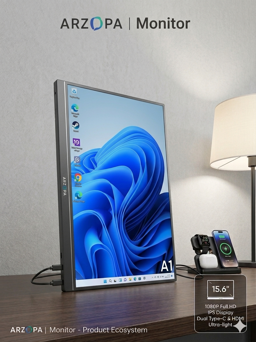 ARZOPA A1 15.6" Portable Monitor | 1080P FHD IPS | Ultra-Light Slim Design