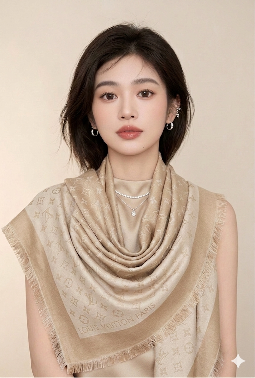 Louis Vuitton Classic Monogram Shawl – Neutral Beige Wrap