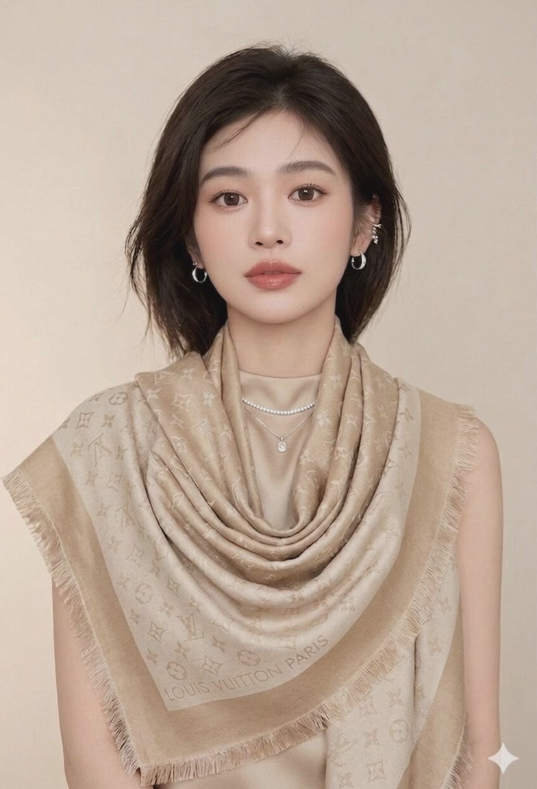Louis Vuitton Classic Monogram Shawl – Neutral Beige Wrap