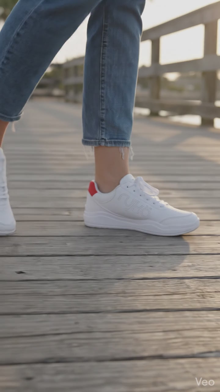 Ryka Era Women's Lace-Up Court Sneaker - Brilliant White/Salsa Red - Size 9