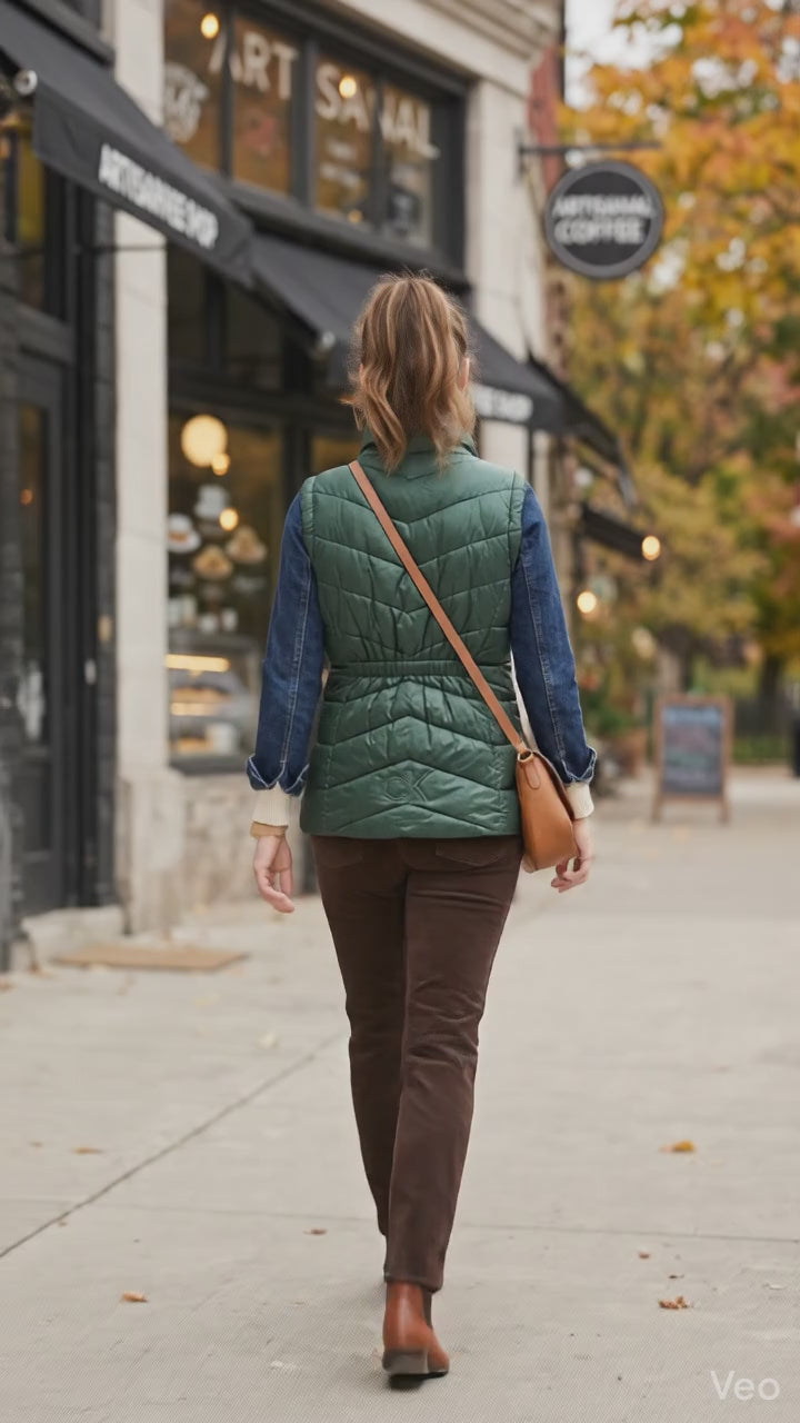 Calvin Klein Women’s Quilted Chevron Puffer Vest – Hunter Green